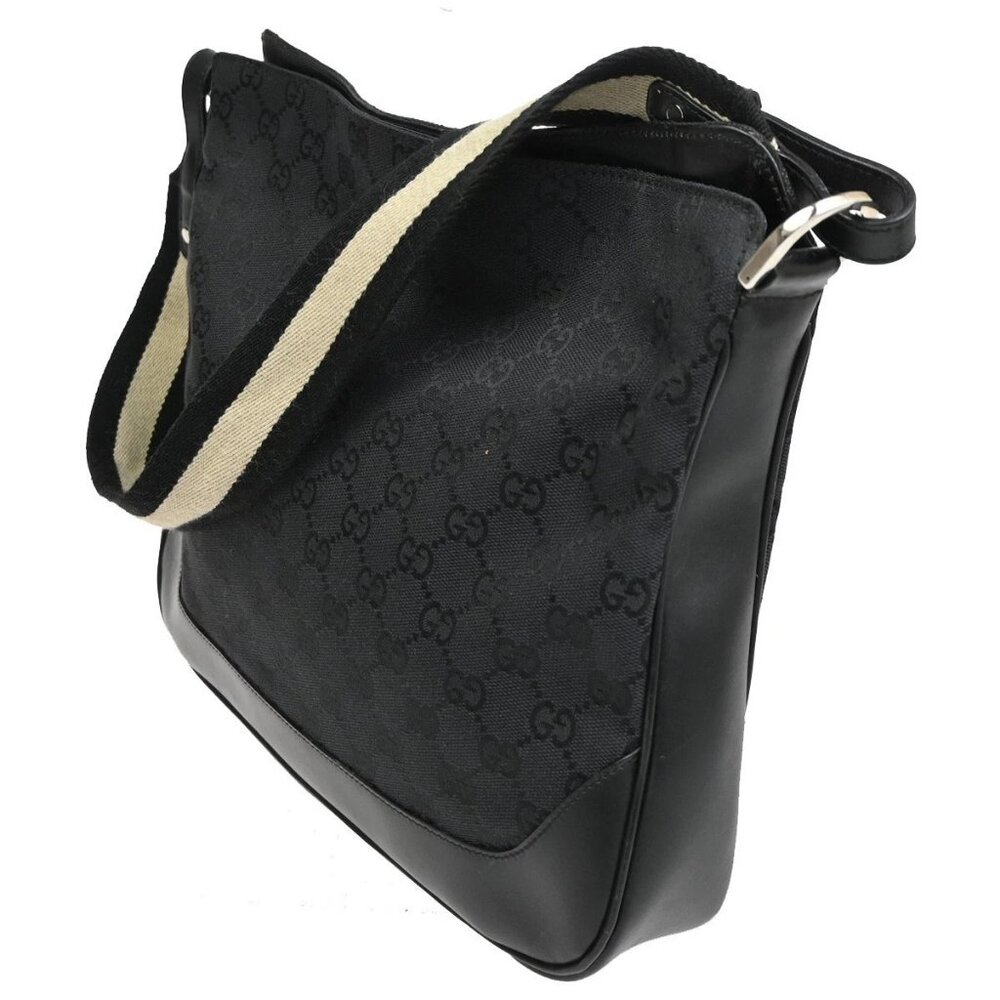 GUCCI Logo Shoulder Bag Canvas Leather Black White SHW 32TA265 - Picture 3 of 14